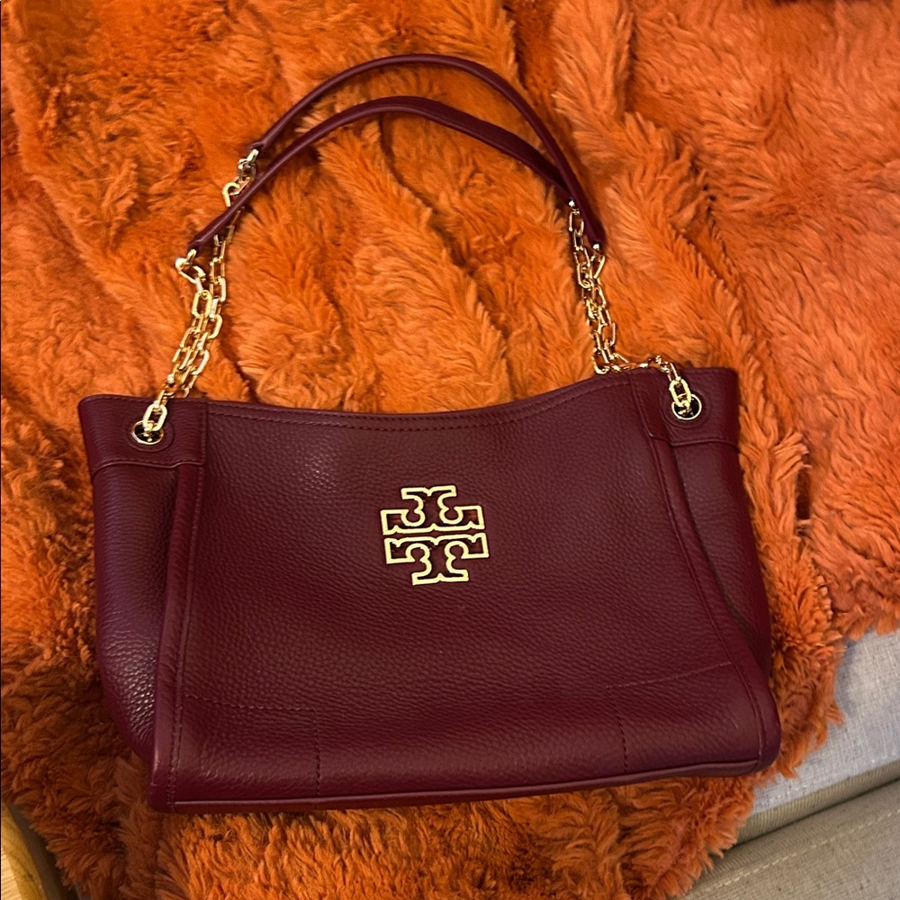 Tory Burch Deep Red Shoulder Bag with Gold Chain